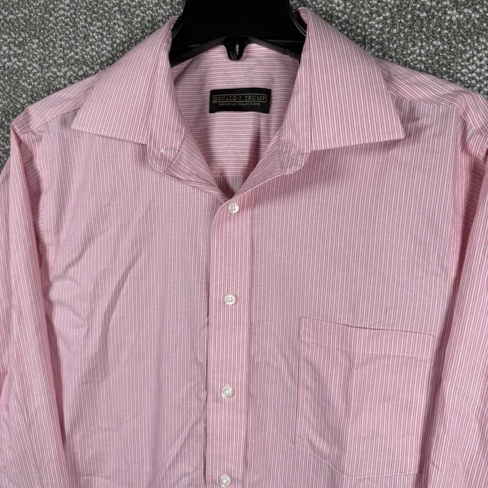 Donald Trump Signature Collection Button Up Shirt Mens 16 |‎ 34/35 Pink Stripe